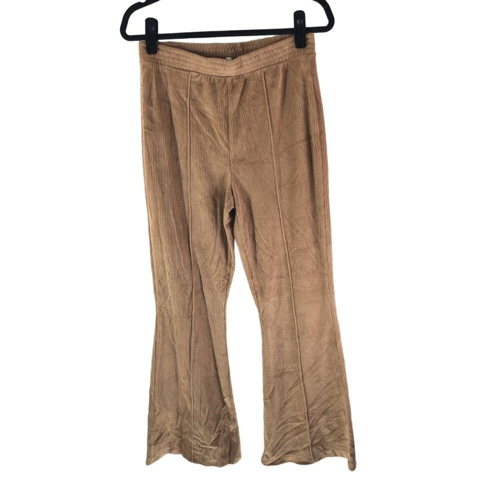 Aerie Womens Groove-On Rib Velour Flare Pant Pull On High Rise Brown Size M